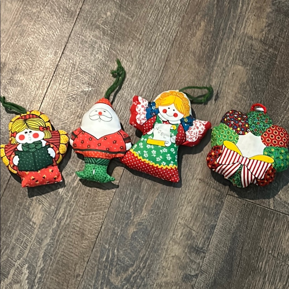 VTG-1970s- Fabric Cut & Sew Stuffed Christmas‎ Ornaments Santa Set of 4